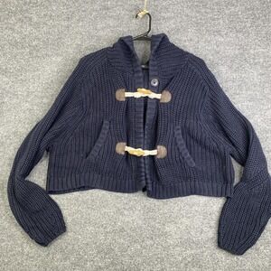Tibi Cardigan Sweater Womens Large Blue Chunky Knit Toggle Front Collar Cropped